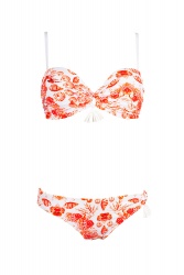 Bikini bandeau push up corail