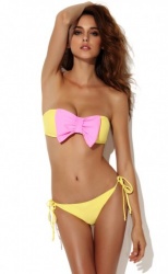 Maillot de bain bandeau effet noeud jaune