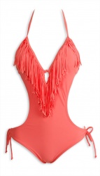 Trikini franges corail fluo pas cher
