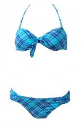 Maillot de bain 2 pièces bandeau imprimé vichy bleu