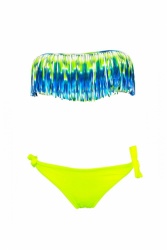 Maillot de bain bandeau franges jaune fluo