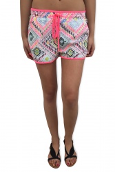Short femme rose fluo motifs ethnique