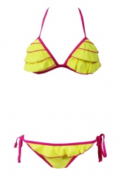 Maillot de bain 2 pièces triangle à froufrous jaune fluo