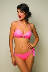 Bikini push up en dentelle corail fluo