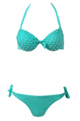 Maillot de bain balconnet rembourré vert émeraude à strass