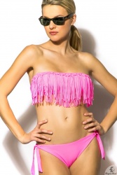 Bikini bandeau franges rose fluo - Raé swimwear