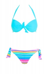 Maillot de bain push up bleu turquoise rayé multicolore