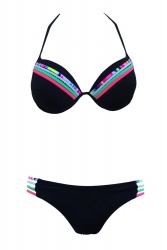 Maillot de bain rembourré noir et fluo