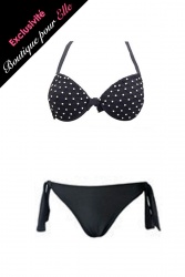 Maillot de bain push up 2 pièces noir strass