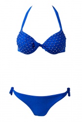 Maillot de bain 2 pièces balconnet à strass bleu electrique