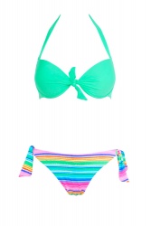 Maillot de bain push up vert fluo rayures multicolore