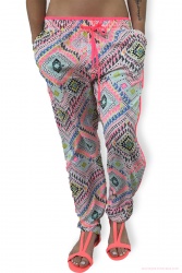 Pantalon femme imprimé ethnique rose fushia
