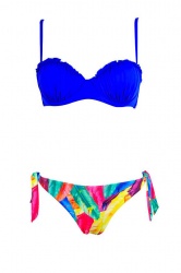 Maillot de bain bandeau bleu imprimé plumes