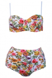 Maillot de bain balconnet push up fleuri blanc